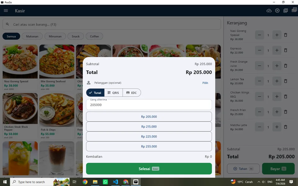 Layar pembayaran di aplikasi PosGo