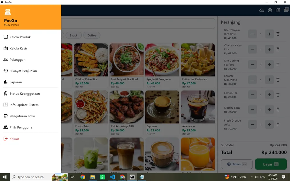 Menu navigasi lengkap aplikasi PosGo