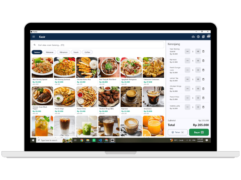 Tampilan layar Kasir PosGo di laptop Windows